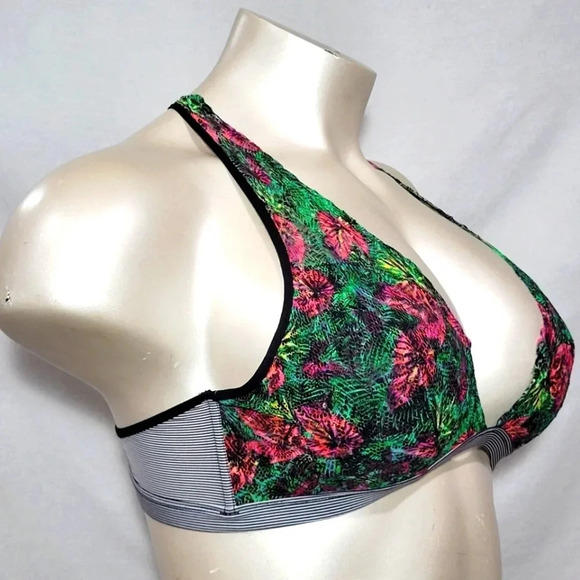 LARGE Xhilaration Wire Free Lace Plunge Bra Bralette Tropical Print NWT New - Picture 2 of 8